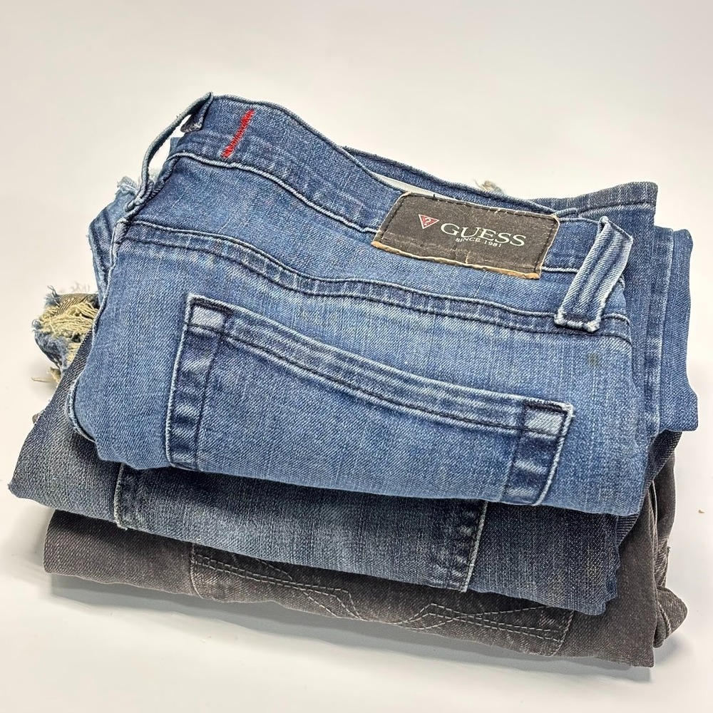 Men's Distressed Work Jeans Lot 3 Pairs Guess Express Destroyed Holes‎ Crotch